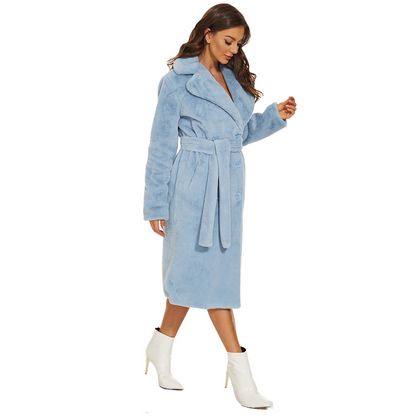 Double Breasted Faux Fur Long Coat