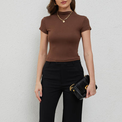 Short Sleeve Modal T Shirt Mailard Brown Black Basic Crop Top