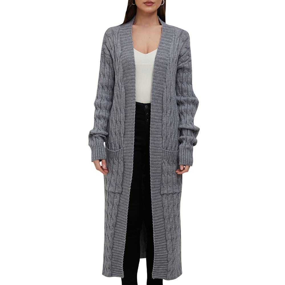 Gray Casual Long Sleeve Long Sweater Cardigan Coat