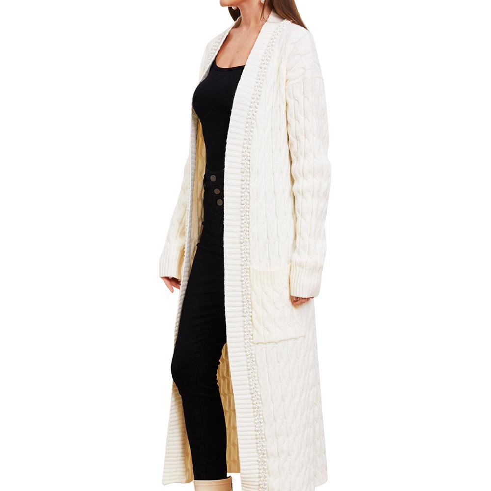 Pearl Trimmed Casual Loose Fit Lounge Wear Long Maxi Knit Cardigan