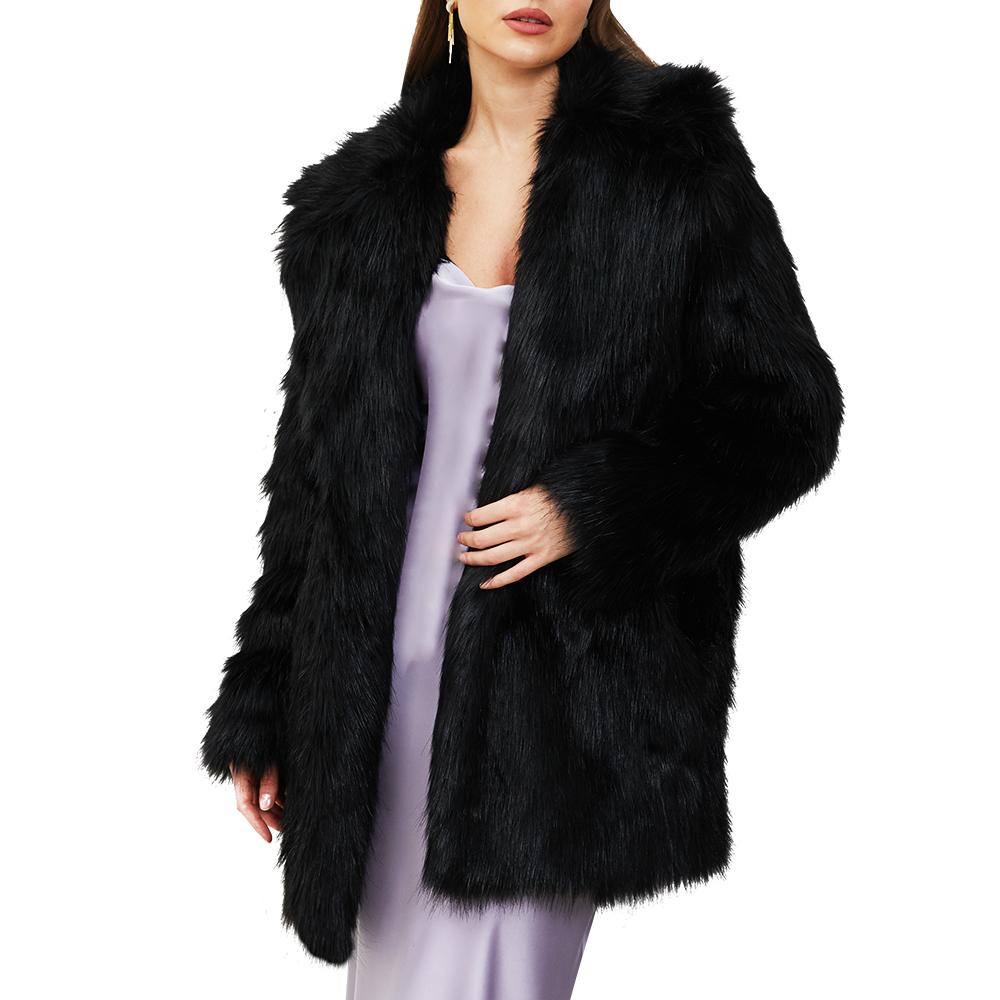 Lapel Oversized Faux Fur Midi Coat