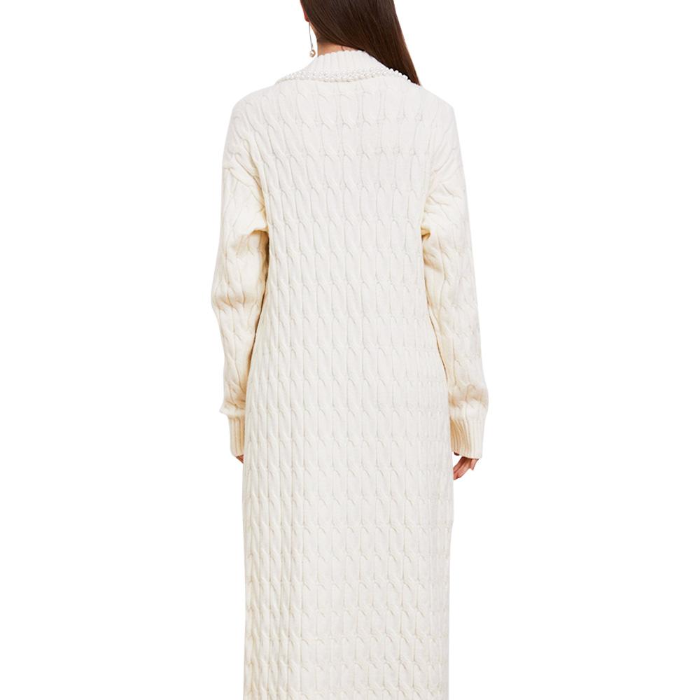 Pearl Trimmed Casual Loose Fit Lounge Wear Long Maxi Knit Cardigan