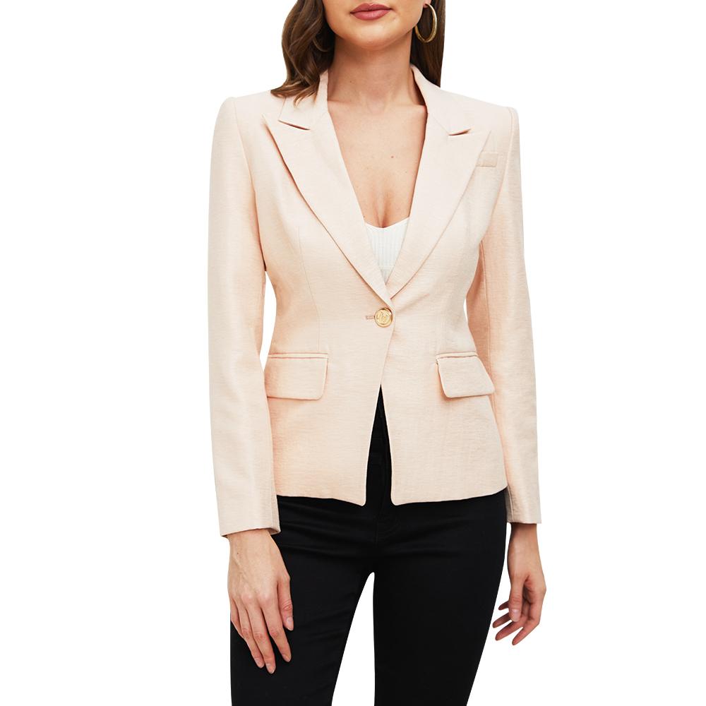 Peach Pink Shiny Single Button Blazer Jacket
